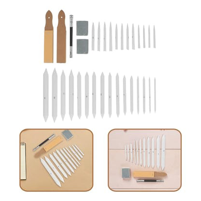 Healeved 33pcs Blending Stumps and Tortillions Set with Kneaded Eraser, Sandpaper Sharpener, and Pencil Extender for Student Sketch Drawing and Charcoal Art Supplies