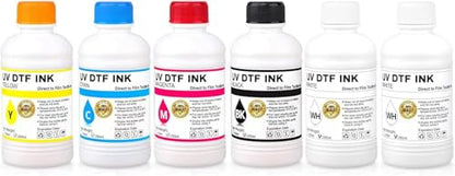 6X 250ML White Premium UV DTF Ink,Refill Ink for EP-Printheads Ep XP600 TX800 i1600 i3200 L805 1390 DX5 DX6 DX7 DX10 and More UV Sticker Printer (2*White+Black Cyan Magenta Yellow)