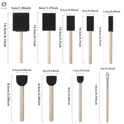 conda 25 Pack Different Size Assorted Foam Brush Set Wood Handle Paint Brush Set - size: 0.25"-2"/ 25 Pack