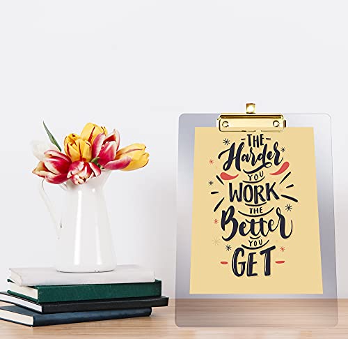 PERFORMORE 6 Pack of Plastic Clipboards, 12” x 9” Clear Acrylic Clipboards with Gold Clip, Durable Stylish Clipboard with Low Profile Clip, Perfect for Home School Classroom Office Events Seminars - style: 6 Pack GOLD