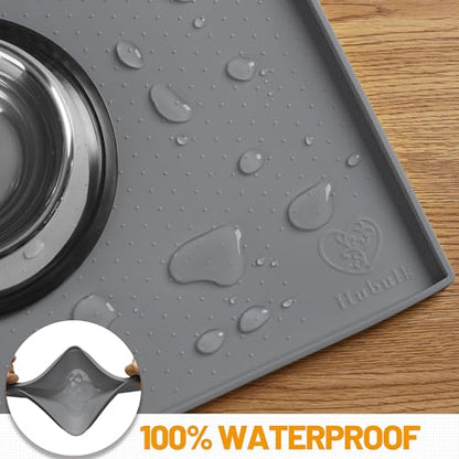 Hubulk Dog Feeding Mat,100% Waterproof Food Grade Silicone Pet Food and Water Bowl Placemat,Dishwasher, High Raised Edge to Prevent Spills,Nonslip Tray to Stop Messes on Floor (24"x16"x0.5", Grey) - color: Grey, size: 24"l X 16"w