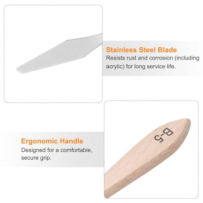 HARFINGTON Palette Knife Painting Tool 7.28" Stainless Steel Blade Spatula Painting Pallet Knife Beech Wood Handle for Oil Acrylic Canvas Color Mixing - size: 14mmx185mm