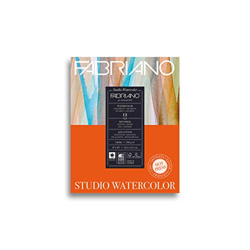 Fabriano Studio Watercolor Pad, Hot-Press, 8" x 10", 140 lb., 12 Sheets - color: White, size: 8 x 10, style: Hot Press