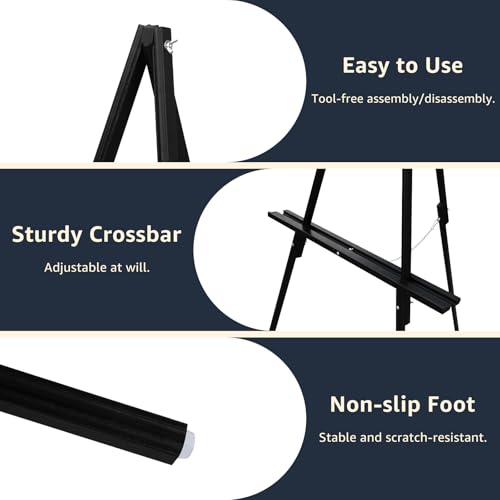 NianFeng Wooden Easel Stand for Sign, Easel Display Stand Floor for Wedding Sign with Adjustable Tray, 63-Inch, Tripod A-Frame Poster Light Duty, Welcome, Art Show & Baby Shower (Black) - color: Black