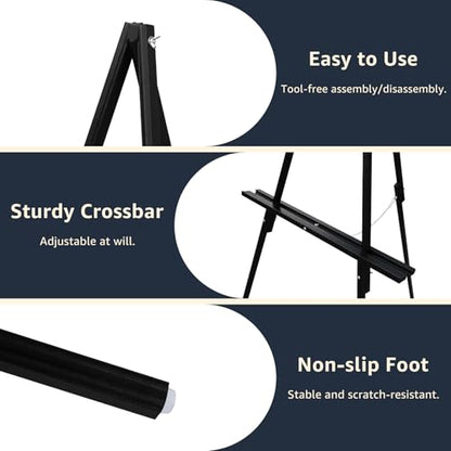 NianFeng Wooden Easel Stand for Sign, Easel Display Stand Floor for Wedding Sign with Adjustable Tray, 63-Inch, Tripod A-Frame Poster Light Duty, Welcome, Art Show & Baby Shower (Black) - color: Black