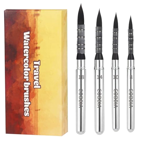 Synthetic Soft Squirrel Mop Round Fine Tip Quill Watercolor Travel Brushes with Leather Pouch for Art Painting, Gouache, Acrylic Painting Oil Painting（4pcs）