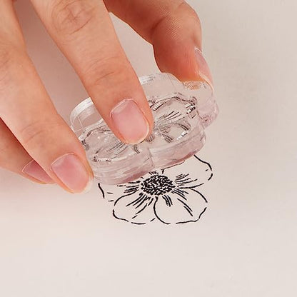 Briartw 9 Pieces Acrylic Stamp Block Clear Stamping Tools Set with Grid Lines for Scrapbooking Crafts Card Making,Clear Acrylic Stamp Block Kit with Grid Lines,Rounded Edge,Thickness 8mm - color: 9 Pcs Flower Shape
