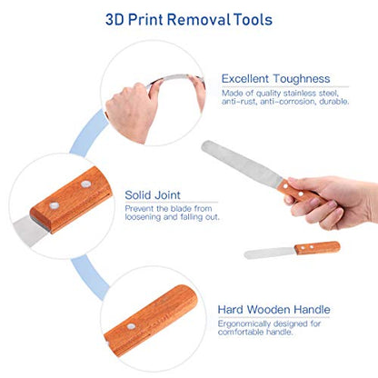 Glarks 9Pcs 3D Printer Accessories 3D Print Removal Tool Shovel Tool Set, Stainless Steel 3D Printer Spatula Palette Knife with Sturdy Wooden Handle to Remove Models from 3D Printers