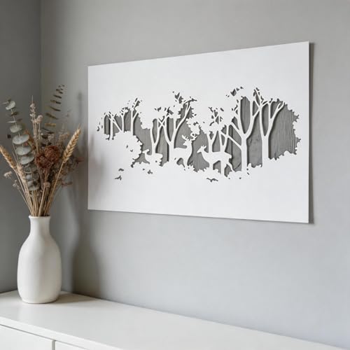 TIAMECH A4 Reusable Rustic Winter Forest Reindeer Stencil for Painting | Tree Deer Layering Template, DIY Wall Art, Wood Furniture, Scrapbook & Crafts (8.3x11.7inch) - style: Reusable Rustic Winter Forest