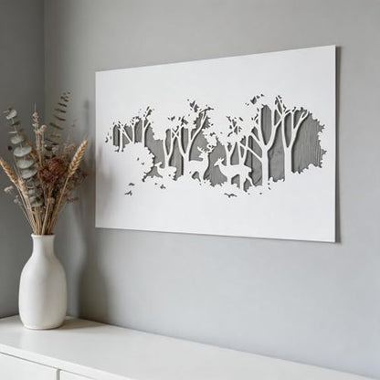 TIAMECH A4 Reusable Rustic Winter Forest Reindeer Stencil for Painting | Tree Deer Layering Template, DIY Wall Art, Wood Furniture, Scrapbook & Crafts (8.3x11.7inch) - style: Reusable Rustic Winter Forest