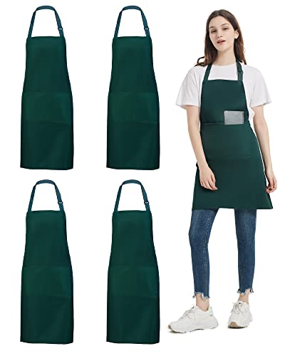 4 Pack Chef Apron, Waterproof Apron, Adjustable Apron with 2 Pockets for Men Women, Apron for Cooking Baking Restaurant(Green) - color: Green