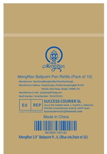 MengRan 3.9'' Ballpoint Ink Pen Refills,Blue Ink,Medium,10Pcs | Compatible with Parker Pen Refills, for Click Pens & Twist Pens - color: Blue Ink