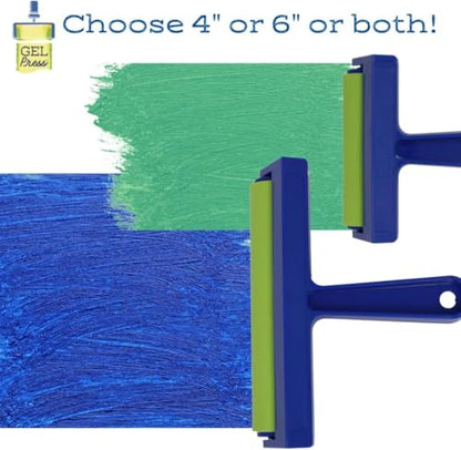 Gel Press Rubber Brayer - for Printmaking, Scrapbooking, Paper Crafts, Home Decor & More - 6 Inches, Blue & Green - size: 6 inch brayer