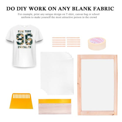 CORHAD Screen Printing Starter Kit with Transparency Inkjet Film and Squeegee Tools for Beginners, Includes Masking Tape and Wooden Sticks for DIY Crafts and Textile Printing
