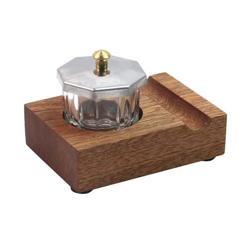 Crapyt Ink Well for Dip Pen Calligraphy Holder Dip Pen Holder Wood Desktop Pen Holder Calligraphy Oblique Nib Holder 2.83"×2.01"×0.79" Pen Rest