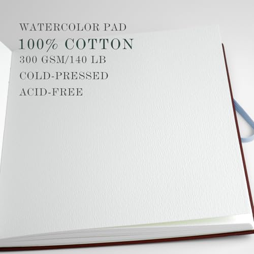 CuppaClip Watercolor Paper Pad Cover Illustration Pure Cotton Pulp Cold Press 300GSM Acid-Free Hardback Watercolor Book (Burgundy) - color: Burgundy