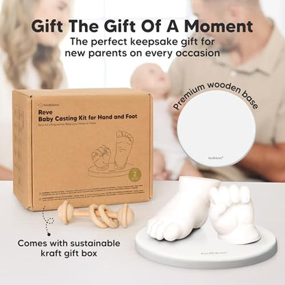 KeaBabies Baby Casting Kit Hands and Feet Mold - 3D Newborn Hand Casting Kit & Stylish Wood Base,Easy DIY Infant Foot Molds 0-9 Months,First Christmas & Baby Keepsake Shower Gifts(Round,Alpine White) - color: Alpine White, style: Round