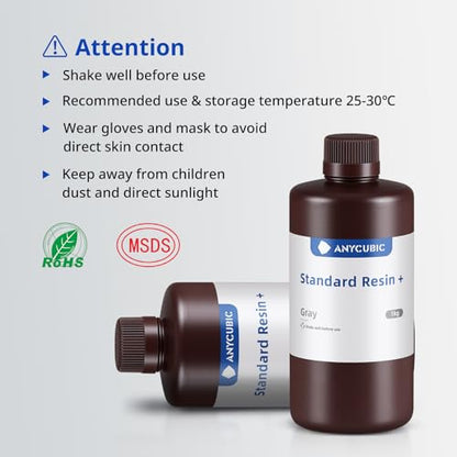 ANYCUBIC Upgraded Standard 3D Printer Resin, 405nm SLA Fast UV-Curing Resin, High Precision & Rapid Photopolymer for 8K Capable LCD/DLP/SLA 3D Printing (4Packs*1kg Grey, 4kg in Total) - color: Grey, size: 4kg