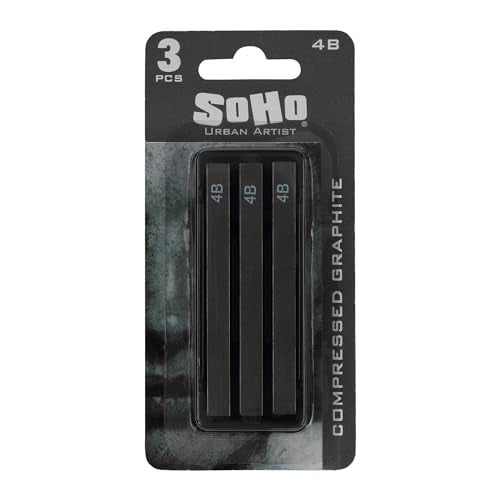 SoHo Urban Artist Compressed Graphite Sticks 4B, Pack of 3 - Premium Graphite Sticks for Drawing - Versatile & Smooth Gliding Artist Graphite - Ideal for Professionals, Students, and Artists - color: 4B, size: 3 Count (Pack of 1)