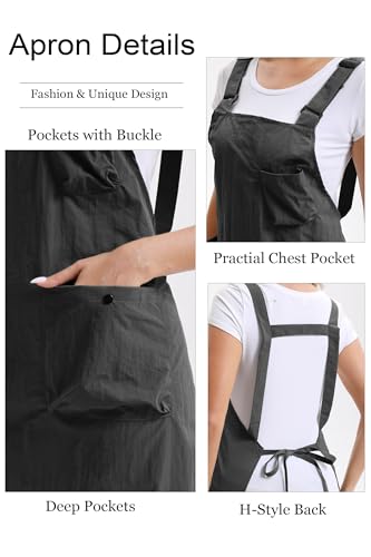 Nanxson Kitchen Apron for Women,H Style Cooking Apron with 3 Pockets | Waterproof material,pocket with buckle,adjustable waist strap,work apron for kitchen art painting gardening - color: Black