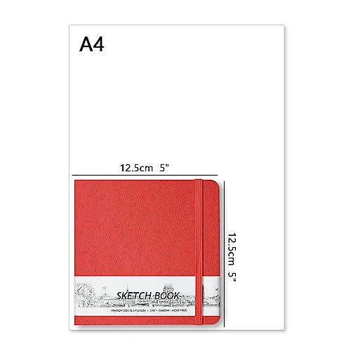 qianshan 5" x 5" Hardcover Sketch Book,Small Mixed Media Sketch Pad,58 Sheets 150GSM Acid-Free Artist Drawing Paper,Travel Journal Blank Notebook for Adults Painting,Illustration,Art Supplies.Red - color: 150gsm PU-red