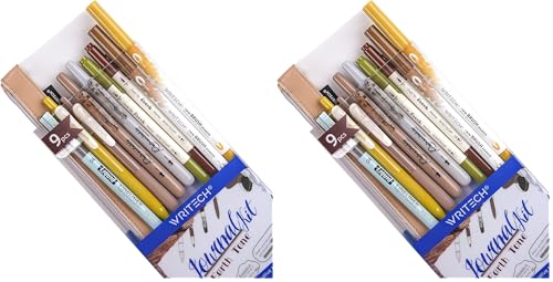 WRITECH Journaling Gel Pens Highlighters: 0.5mm Fine Point Retractable Gel Ink Pen Assorted Colored Highlighter Fineliner Multicolor Dual Tip Brush Marker Bulk Extra Smooth No Bleed 9ct (Earth Tone) - color: Earth Tone, size: 1 Count (Pack of 18)