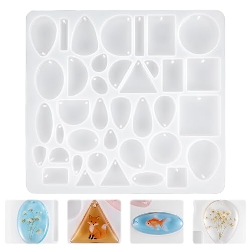 Reusable Resin Jewelry Molds, Silicone Molds for Epoxy Resin, Reusable Casting Tray with Hole, Resins Keychain Mold for DIY Jewelry, Pendant, Earring, Necklace, Bookmark, Keychain Making Kit
