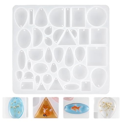 Reusable Resin Jewelry Molds, Silicone Molds for Epoxy Resin, Reusable Casting Tray with Hole, Resins Keychain Mold for DIY Jewelry, Pendant, Earring, Necklace, Bookmark, Keychain Making Kit