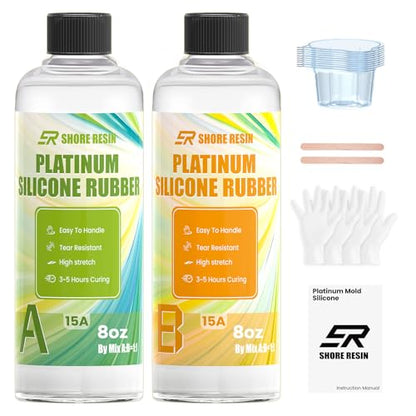 Platinum Silicone Mold Making Kit 16 oz, 15A, 1:1 Self-Degas | 16 oz platinum silicone, 1:1 mix, flexible 15A, self-degassing flow and fine-detail casting for reusable craft molds. - size: 16 OZ