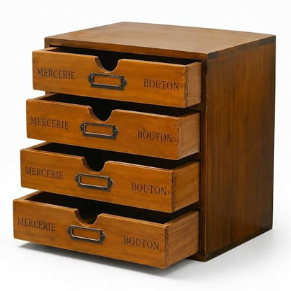 Modular Stackable Apothecary Cabinet 4 Drawer Desk Organizer - Retro Library Card Catalog Wood Storage Box - Organize Stationery, Thread Embroidery, Sewing, Crafts, Junk Drawer & Supplies Countertop - style: 4 Drawer