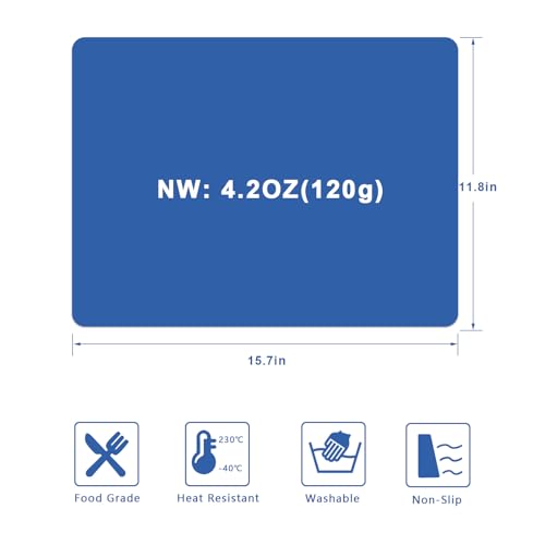 Silicone Placemats, Food-Grade Non-Slip Waterproof, Dining, Countertop Protector, Kitchen Counter Mat, Heat Resistant, Baking mat Dishwasher Safe - color: Classic Blue, size: 15.7 x 11.8 in - 2pcs (0.03 in)