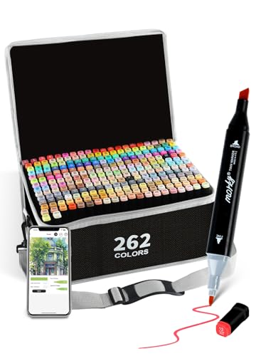 Brled 262 Colors Alcohol Markers with Free App, Chisel & Fine Tip Alcohol-Based Marker Set for Adults, Dual Tip Artist Markers for Drawing, Coloring Illustration, Painting and Great Gift Idea - color: 262 Colors