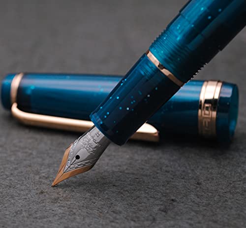 JINHAO 82 Fountain Pen with Gold Clip (F Nib 0.5mm, Transparent Fluorescent Dark Ocean Blue) - color: Transparent Fluorescent Dark Ocean Blue