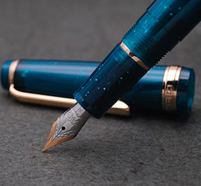 JINHAO 82 Fountain Pen with Gold Clip (F Nib 0.5mm, Transparent Fluorescent Dark Ocean Blue) - color: Transparent Fluorescent Dark Ocean Blue