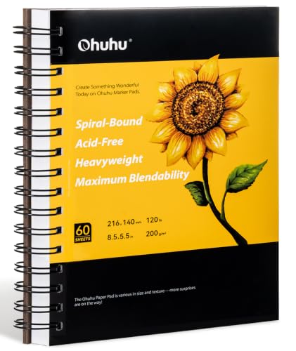 Ohuhu Marker Pad Sketchbook - 5.5"x8.5" Small Paper Size - 120 LB/200 GSM Smooth Drawing Paper - 60 Sheets/120 Pages, Spiral Bound Sketching Book for Alcohol Markers - size: 5.5" x 8.5"