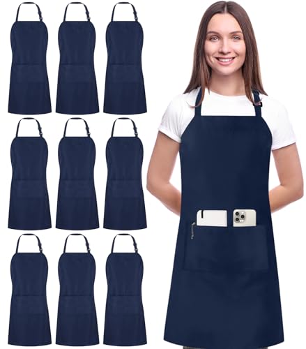 Utopia Kitchen 10 Pack Bib Apron Adjustable with 2 Pockets, Water and Oil Resistant, Cooking Kitchen Chef Apron for Women Men - color: Navy