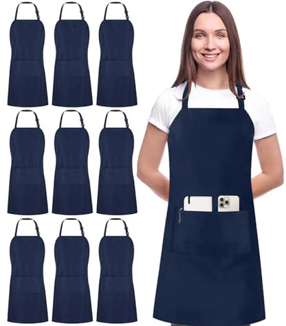 Utopia Kitchen 10 Pack Bib Apron Adjustable with 2 Pockets, Water and Oil Resistant, Cooking Kitchen Chef Apron for Women Men - color: Navy