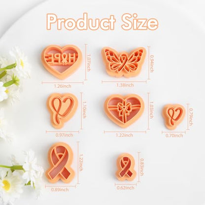 Puocaon Cancer Awareness Clay Cutters - 7 Pcs Pink Ribbon Clay Cutters for Polymer Clay Earrings, Heart Gifts Butterfly Clay Earring Cutters Survivor Group Jewelry Design