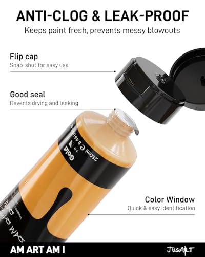 JusArt Metallic Gold Acrylic Paint, 8.45oz/250ml Large Tube, Heavy Body Rich Pigment, Non-Toxic, Non-Fading Craft Paint for Canvas Wood Metal Fabric Ceramics, Art Supplies for Adults Artists Beginner - color: Metallic Gold