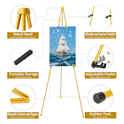 MXG 66" Adjustable Easel Stand for Painting, Sign Display | Portable & Foldable Metal Tripod Stand with Carrying Bag, for Canvas,Whiteboard,Wedding,& Gallery - color: yellow