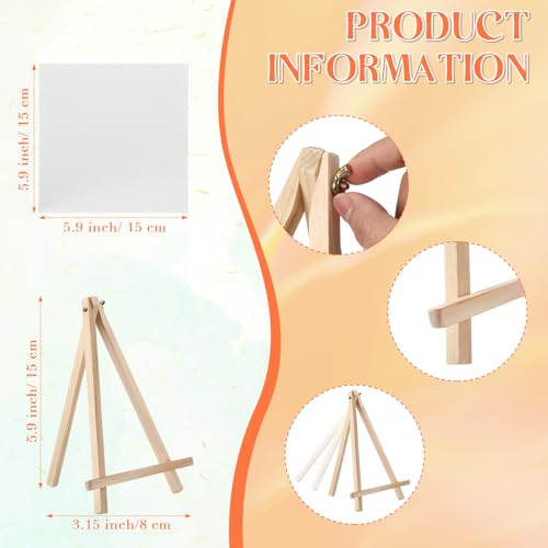 MotiMind 36 Pcs Mini Canvas and Easel Set for Painting, 6 x 6 Inch Canvas Panels with 6 Inch Wooden Easels for Oil Acrylic Painting Christmas Birthday Valentine's Mother's Day Art Crafts Party Favors - size: 6 x 6 Inch