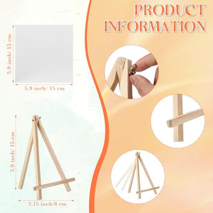 MotiMind 36 Pcs Mini Canvas and Easel Set for Painting, 6 x 6 Inch Canvas Panels with 6 Inch Wooden Easels for Oil Acrylic Painting Christmas Birthday Valentine's Mother's Day Art Crafts Party Favors - size: 6 x 6 Inch