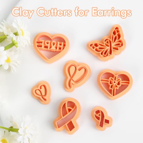 Puocaon Cancer Awareness Clay Cutters - 7 Pcs Pink Ribbon Clay Cutters for Polymer Clay Earrings, Heart Gifts Butterfly Clay Earring Cutters Survivor Group Jewelry Design