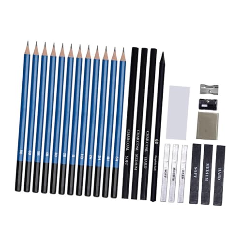 Unomor 26pcs Sketch Drawing Pencil Set for Beginners and Adults, Natural Wood Art Supplies Kit with Assorted Hardness for Sketching, Painting, and Drawing Practice