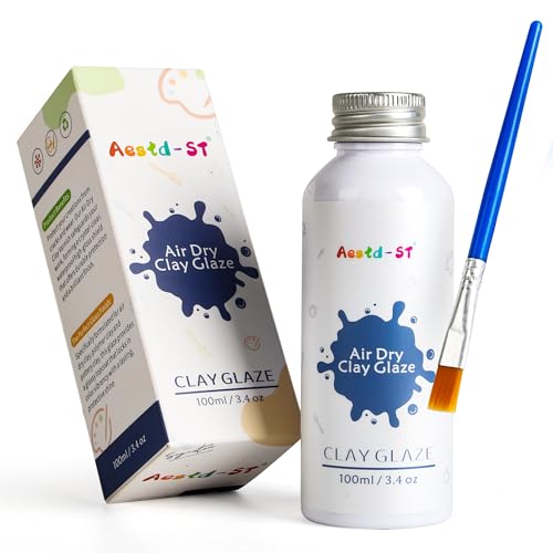 Aestd-ST 100ml Air Dry Clay Glaze – Gloss Varnish with Soft Brush for Polymer Clay, Air Dry Clay, Pottery & Crafts – Prevents Cracks, Scratches & Wear