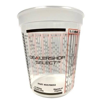 Disposable Solvent Resistant Cups with Graduations for Paint Mixing, Epoxy Resin Pour, Acrylic Paint and Stain 1 Quart 32 oz. Cups, 100 pack, for Body Shops, DIY, Garages, Dealerships, Made in USA