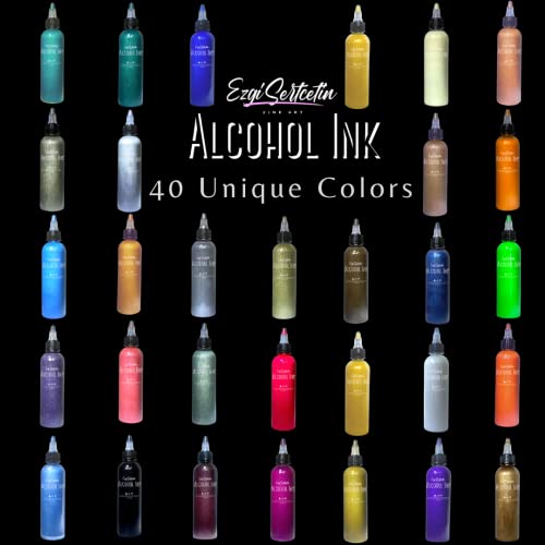 Premium Alcohol Ink|Metallic or Glitter Vibrant|High Saturated Unique Colors|4oz|for Tumblers,Coasters,Resin Dye,Alcohol Ink Paper,Yupo,Resin Petri Dish|by Ezgi Sertcetin (Glitter Luét Champagne) - color: Glitter Luét Champagne