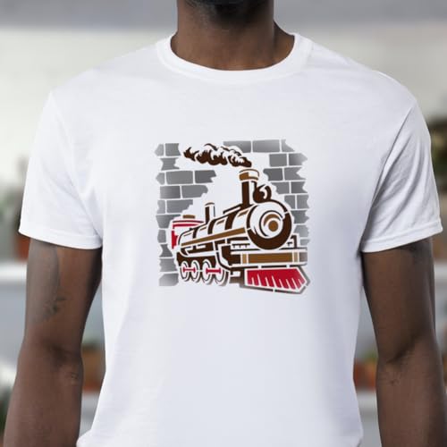 MAYJOYDIY Retro Train Stencil 11.8×11.8inch Large Train Steam Engine Locomotive Stencils with Paint Brush Brick Wall Railway Transportation Vehicle Template for DIY Craft Furniture Wood Canvas Paper - color: Train