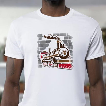MAYJOYDIY Retro Train Stencil 11.8×11.8inch Large Train Steam Engine Locomotive Stencils with Paint Brush Brick Wall Railway Transportation Vehicle Template for DIY Craft Furniture Wood Canvas Paper - color: Train