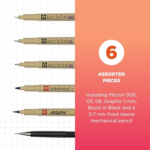 SAKURA 50201 6-Piece Pigma Manga Comic Pro Drawing Kit,Black - style: 6 Pen Pack